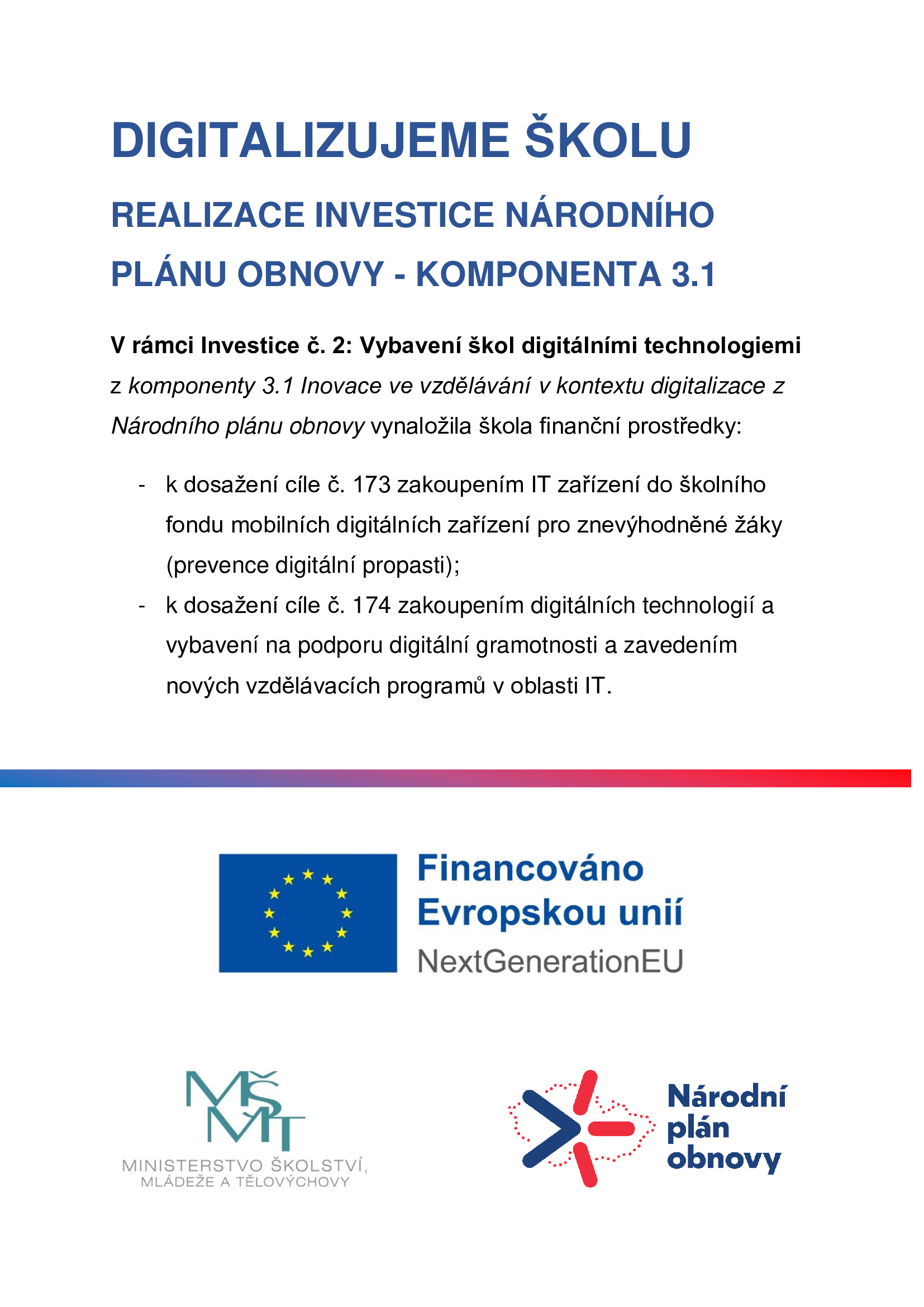 Digitalizujeme školu – Národní plán obnovy
