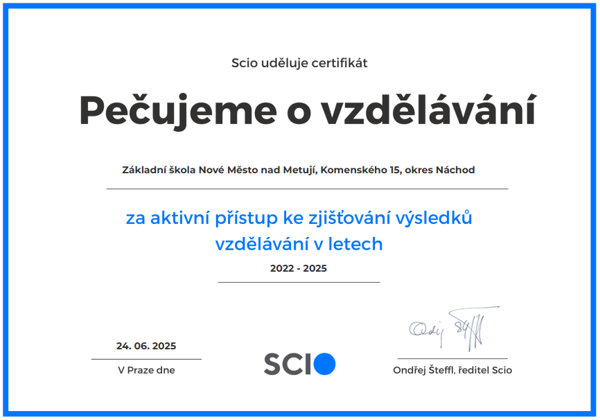 Certifikát Scio – Pečujeme o vzdělávání 2022–2025